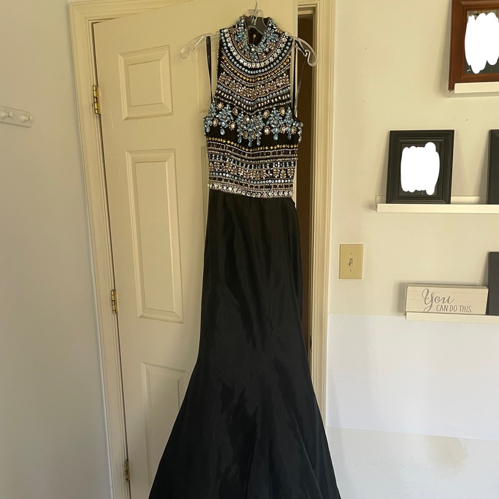 Sherri Hill 11204 Prom Dress Pageant Dress Black Mermaid back cutout high neck